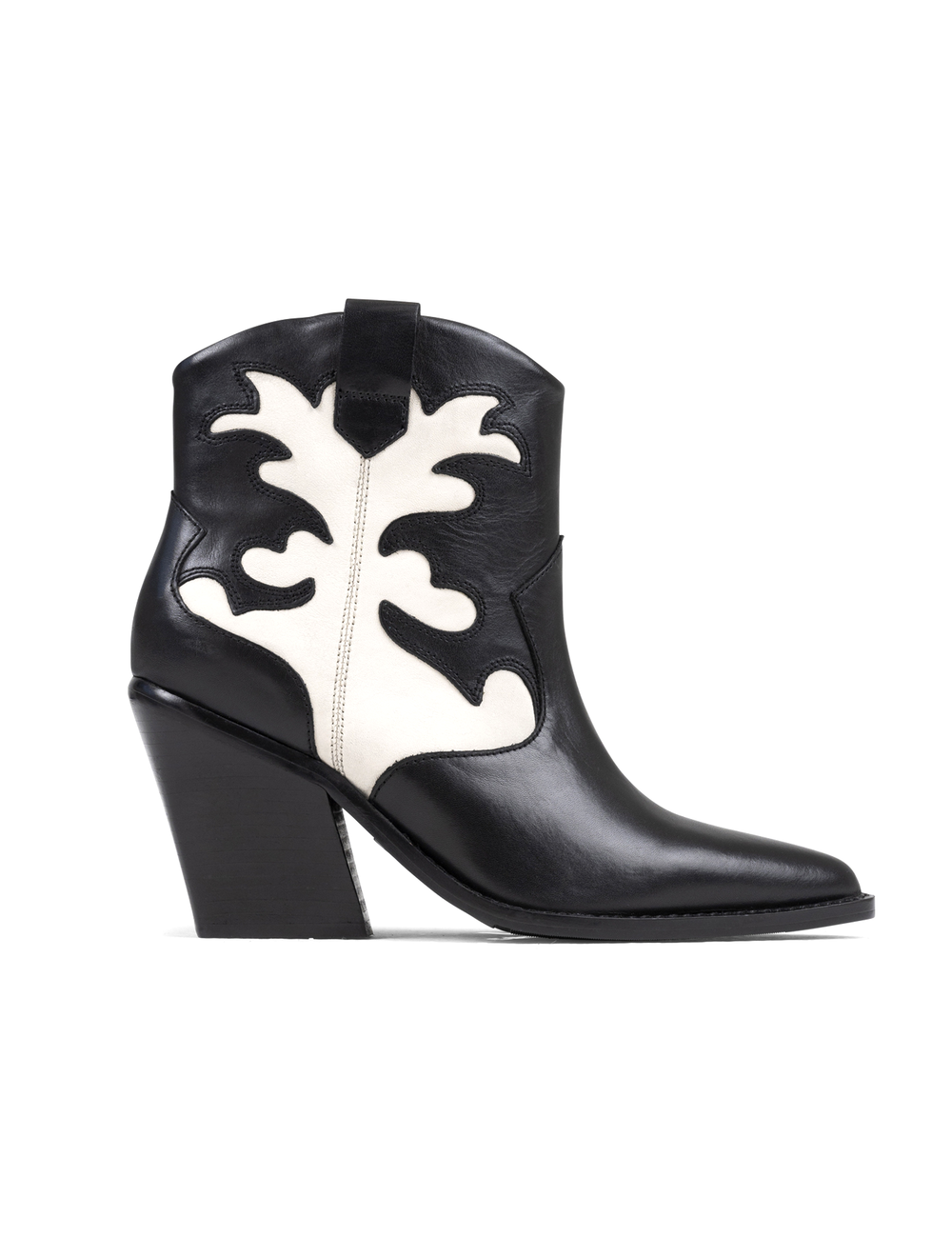 Black Toe White Ankle Boots, Block High Heel Shoes