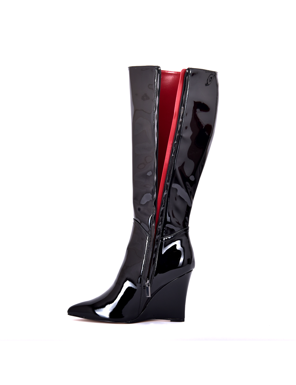 Giaro Giaro knee boots with wedge heel ELLA in black shiny