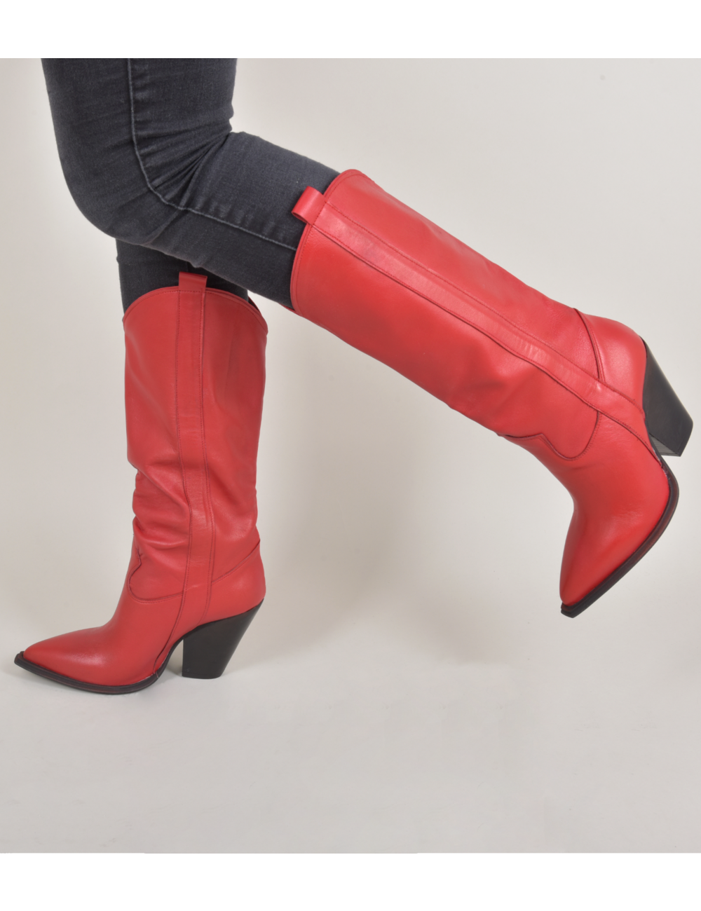 Sanctum Shoes Racquel rode leren hoge hakken cowboy laarzen