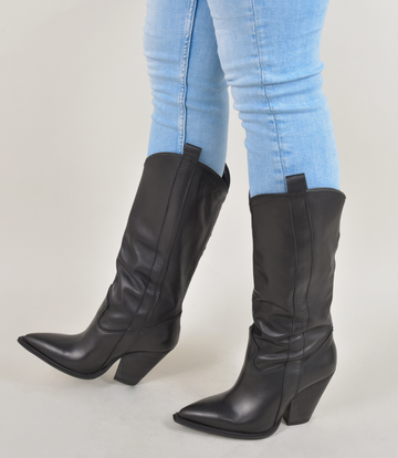 Sanctum Schwarze Raquel-Cowboystiefel aus Leder mit hohem Absatz