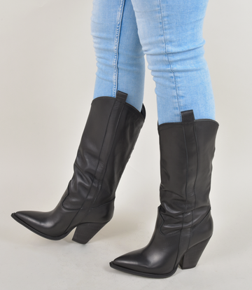 Sanctum Shoes Schwarze Raquel-Cowboystiefel aus Leder mit hohem Absatz