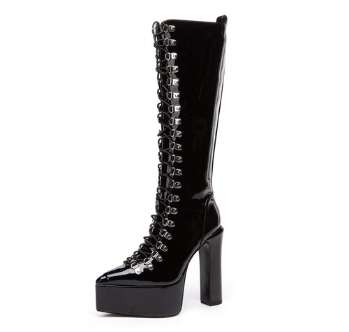 Giaro STRAGAZER | BLACK SHINY | LACED KNEE BOOTS