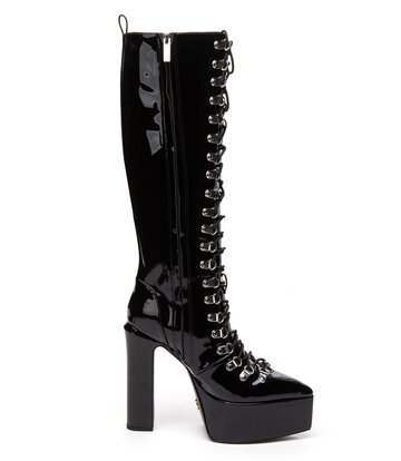 Giaro Giaro STRAGAZER | BLACK SHINY | LACED KNEE BOOTS