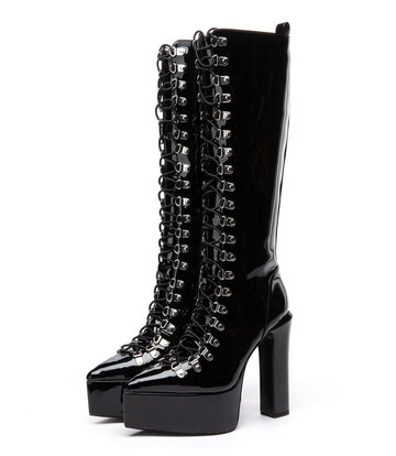 Giaro Giaro STRAGAZER | BLACK SHINY | LACED KNEE BOOTS