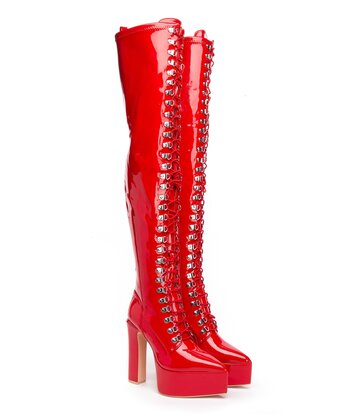 Giaro Giaro SECRETZ | RED SHINY | LACED THIGH BOOTS