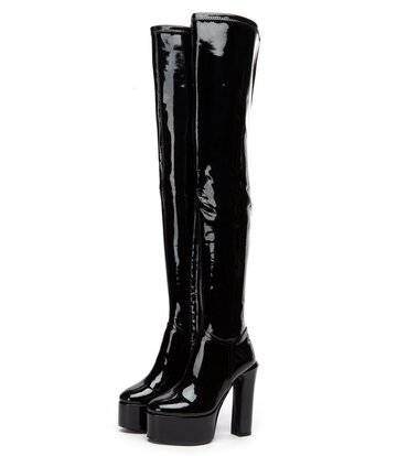 BRYANNA | BLACK SHINY | THIGH BOOTS - Shoebidoo Shoes | Giaro high heels