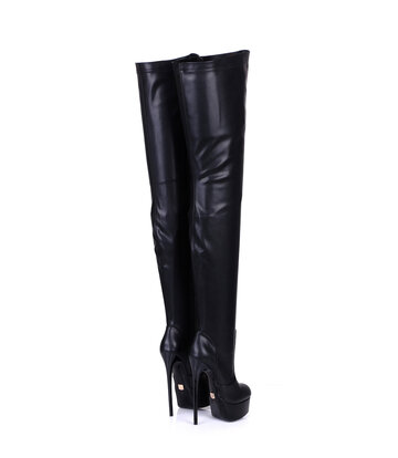 Black Matte Giaro high 16cm heeled thigh boots - Shoebidoo Shoes ...