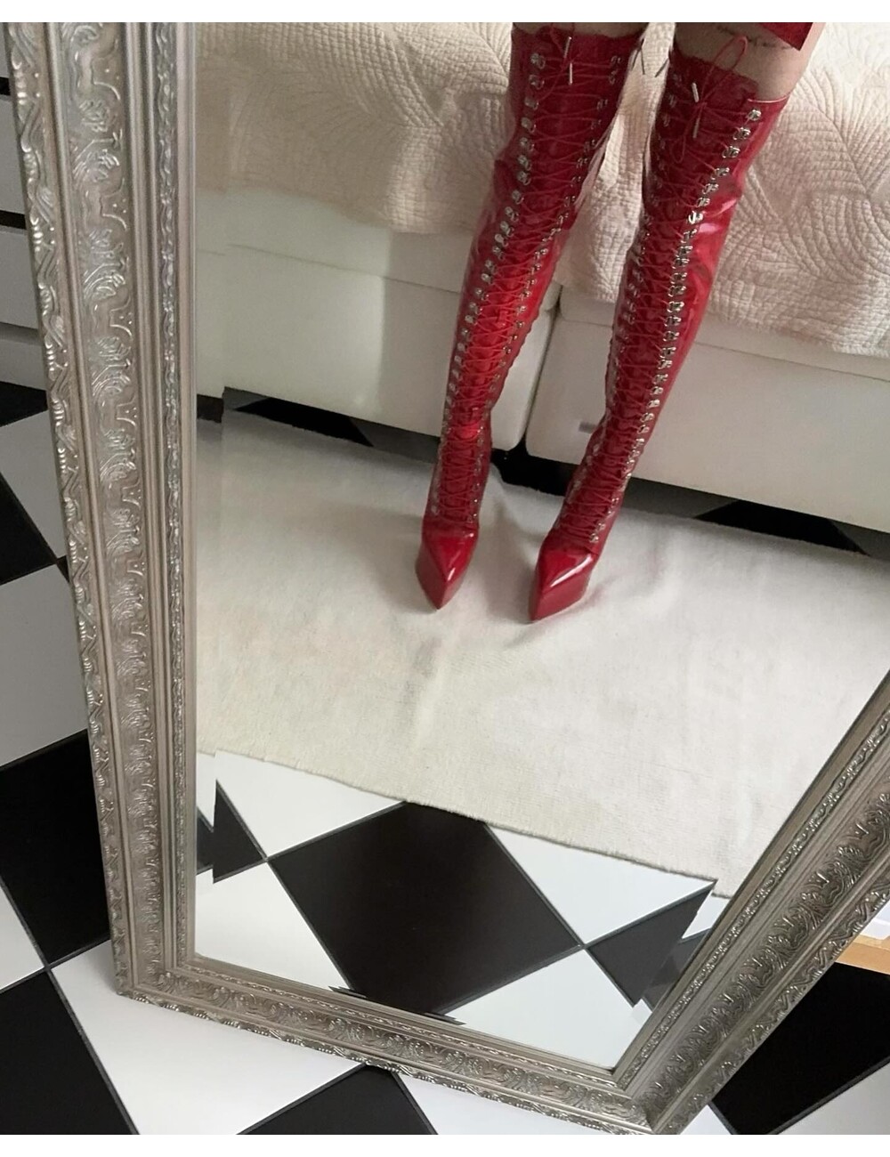 Sanctum Shoes Gabriela in our hot red shiny lace-up boots