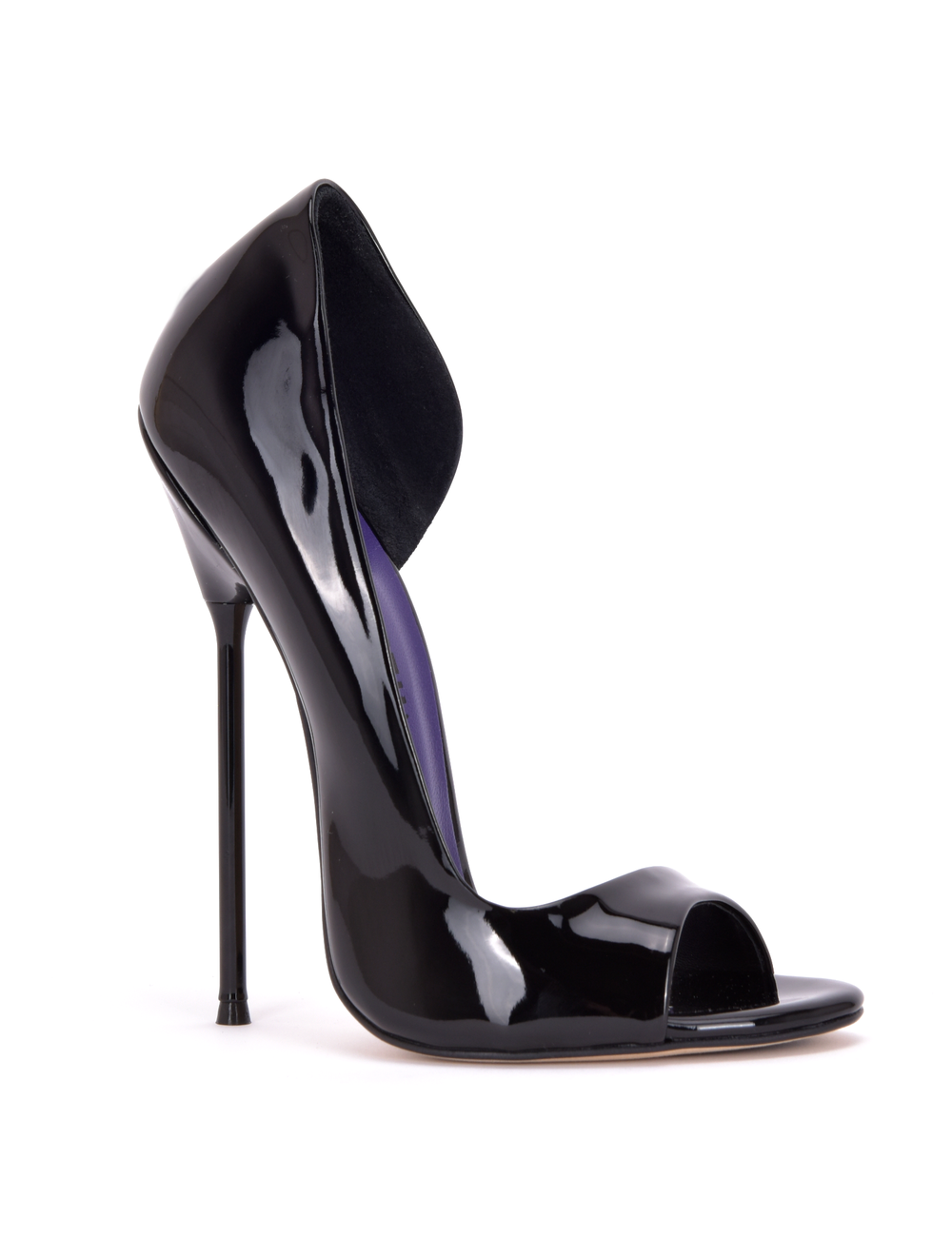 Sanctum Shoes Italiaanse sandalen MONICA zwart glanzend met metalen hakken met paarse inleg