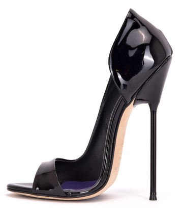 Sanctum Shoes Italian sandals MONICA black shiny with metal heels with purple inlay