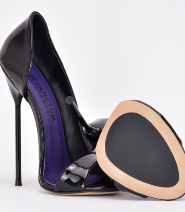 Sanctum Italiaanse sandalen MONICA zwart glanzend met metalen hakken met paarse inleg