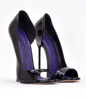 Sanctum Italienische Sandalen MONICA schwarz glänzend mit Metallabsatz mit lila Inlay