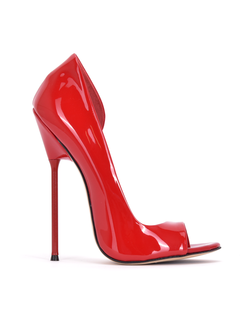 Sanctum Shoes Italiaanse sandalen MONICA rood glanzend met metalen hakken met paarse inleg