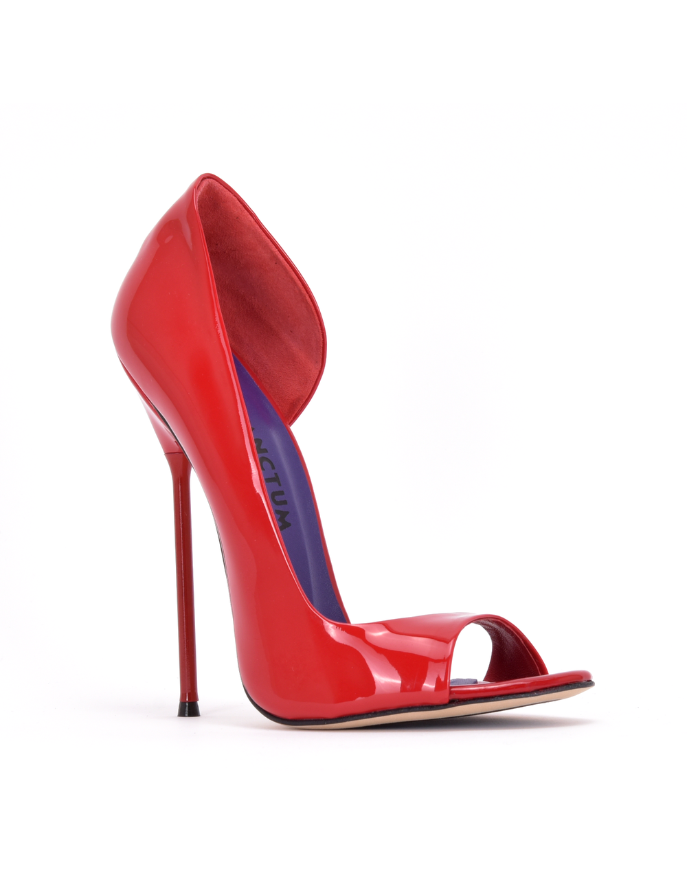 Sanctum Shoes Italiaanse sandalen MONICA rood glanzend met metalen hakken met paarse inleg