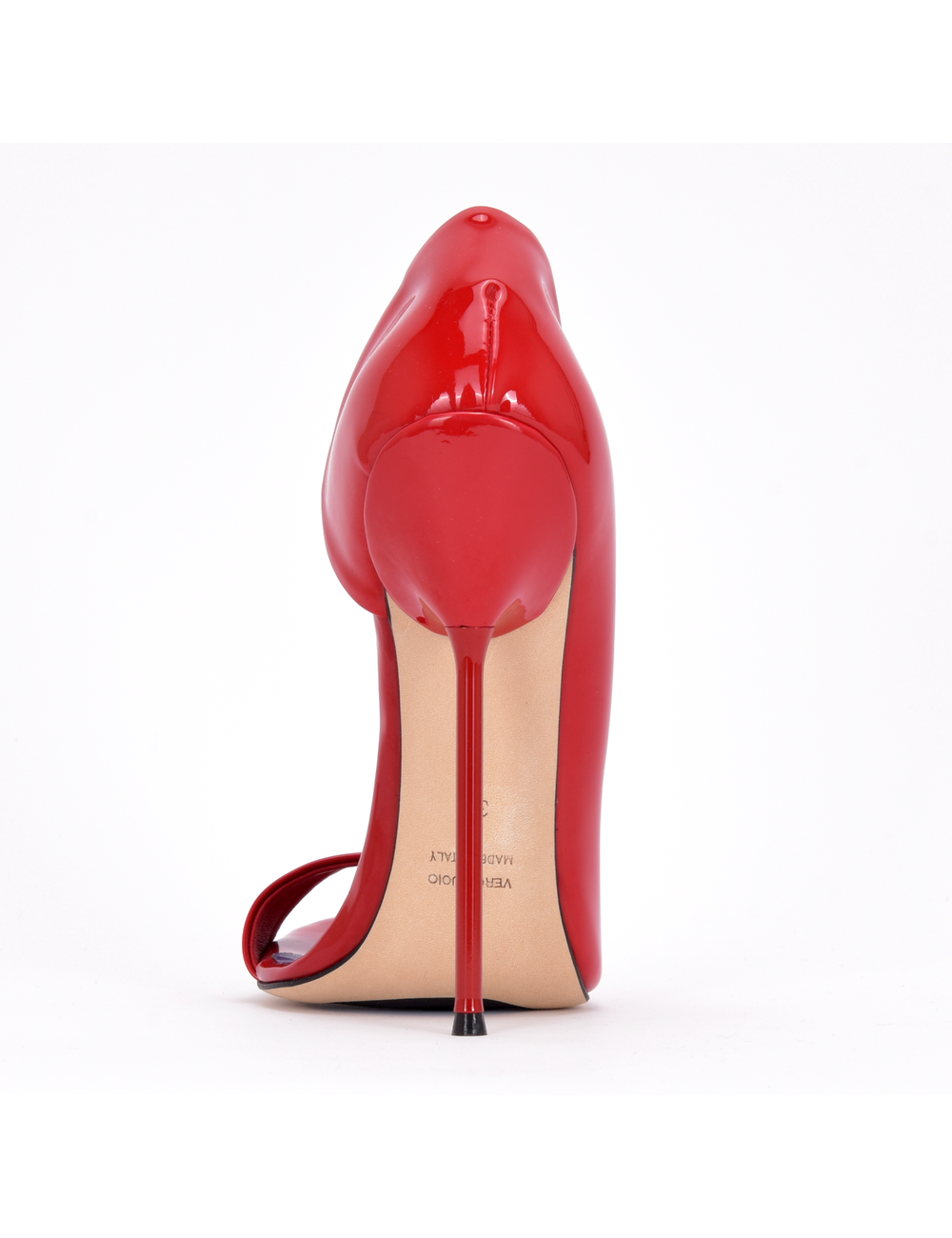 Sanctum Shoes Italienische Sandalen MONICA rot glänzend mit Metallabsatz mit lila Inlay