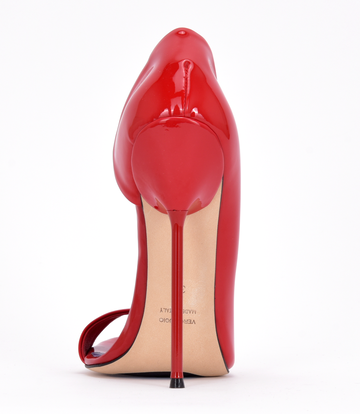 Sanctum Shoes Italiaanse sandalen MONICA rood glanzend met metalen hakken met paarse inleg