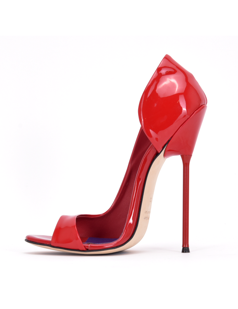 Sanctum Shoes Italiaanse sandalen MONICA rood glanzend met metalen hakken met paarse inleg