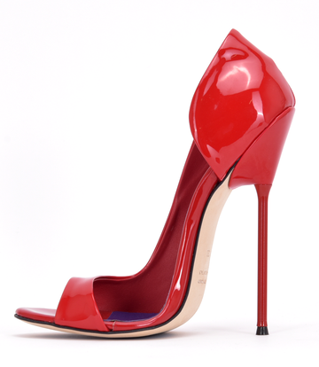Sanctum Shoes Italiaanse sandalen MONICA rood glanzend met metalen hakken met paarse inleg