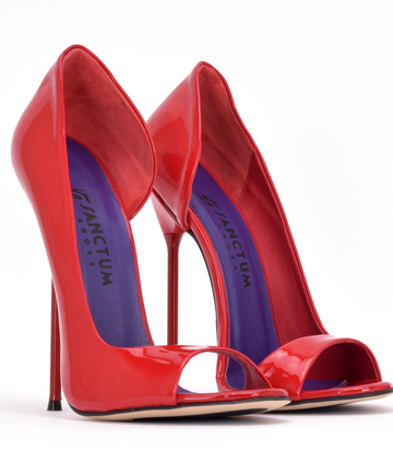 Sanctum Shoes Italiaanse sandalen MONICA rood glanzend met metalen hakken met paarse inleg