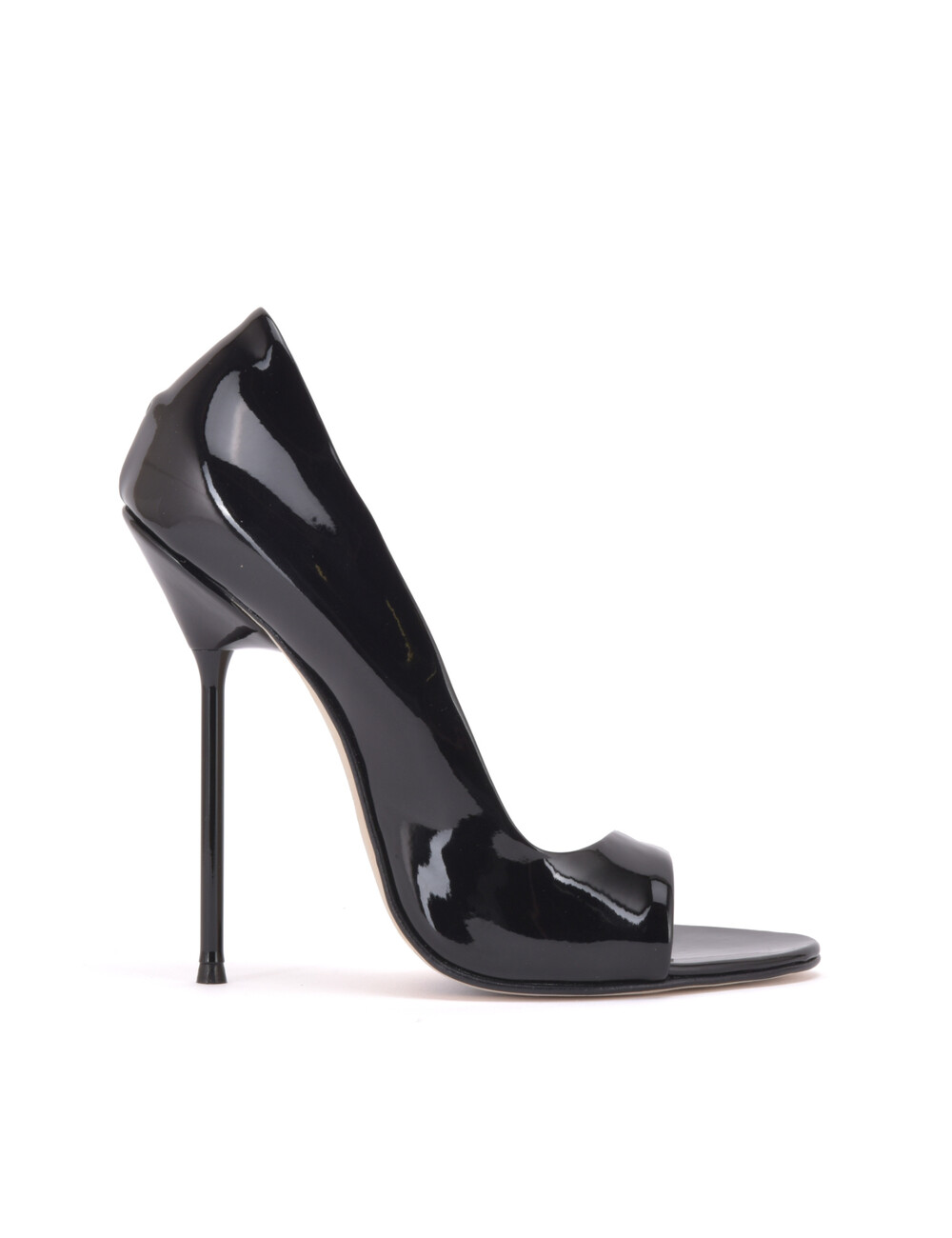 Sanctum Shoes Italiaanse sandalen MONICA-12 zwarte glanzende met metalen hakken en paarse inleg