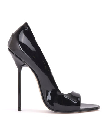 Sanctum Shoes Italiaanse sandalen MONICA-12 zwarte glanzende met metalen hakken en paarse inleg