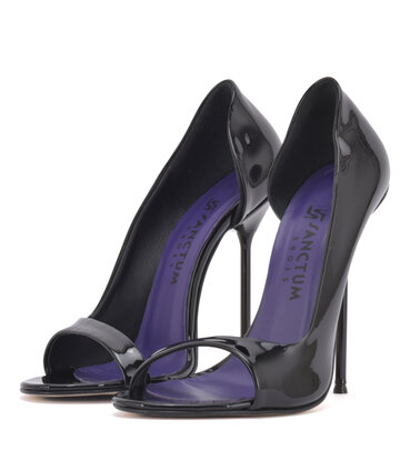 Sanctum Shoes Italiaanse sandalen MONICA-12 zwarte glanzende met metalen hakken en paarse inleg