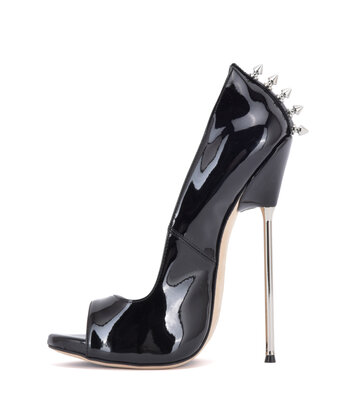 Sanctum Sanctum Shoes CLAUDINE SPIKE BLACK SHINY OPEN TOE PUMPS