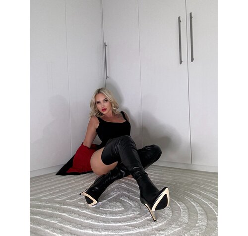 Sanctum Shoes Gabriela rocking the best-selling crotch boots