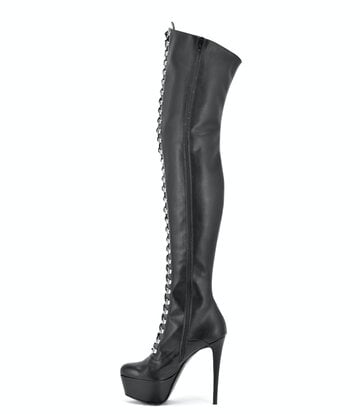Sanctum Synthetic Leather Sanctum Shoes NIGELLA BLACK MATTE LACE UP SYNTHETIC THIGH BOOTS