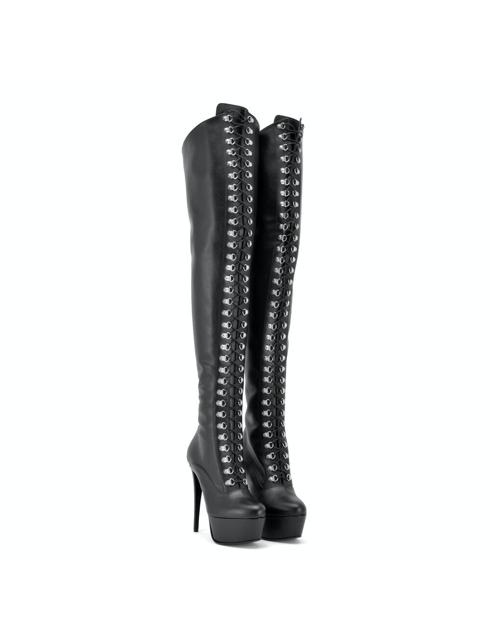 Sanctum Synthetic Leather Sanctum Shoes NIGELLA BLACK MATTE LACE UP SYNTHETIC THIGH BOOTS