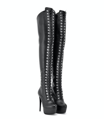 Sanctum Synthetic Leather Sanctum Shoes NIGELLA BLACK MATTE LACE UP SYNTHETIC THIGH BOOTS