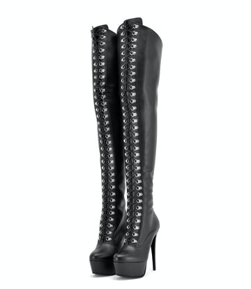 Sanctum Vegan  Sanctum Shoes  NIGELLA SCHWARZ MATT OBERSCHENKELSTIEFEL MIT SCHNÜRUNG