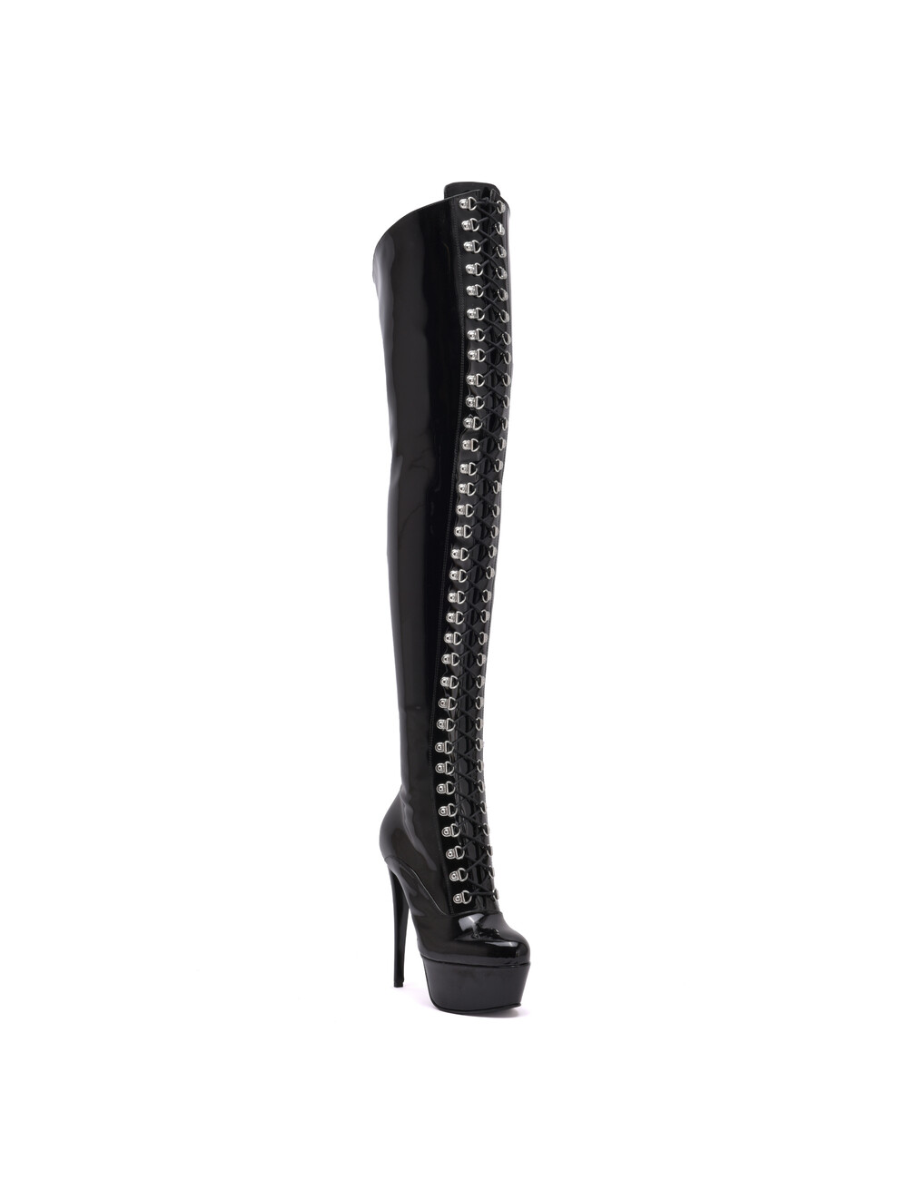 Sanctum Vegan  Sanctum Shoes NIGELLA  BLACK SHINY LACE UP THIGH BOOTS