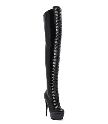 Sanctum Vegan  Sanctum Shoes NIGELLA  BLACK SHINY LACE UP THIGH BOOTS