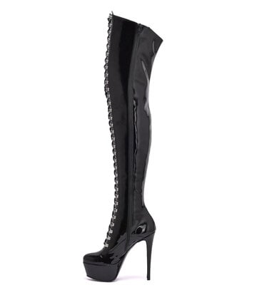 Sanctum Synthetic Leather Sanctum Shoes NIGELLA  BLACK SHINY LACE UP SYNTHETIC THIGH BOOTS