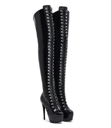 Sanctum Synthetic Leather Sanctum Shoes NIGELLA  BLACK SHINY LACE UP SYNTHETIC THIGH BOOTS