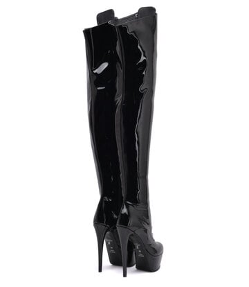 Sanctum Synthetic Leather Sanctum Shoes NIGELLA  BLACK SHINY LACE UP SYNTHETIC THIGH BOOTS