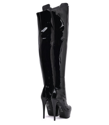 Sanctum Vegan  Sanctum Shoes NIGELLA  BLACK SHINY LACE UP THIGH BOOTS