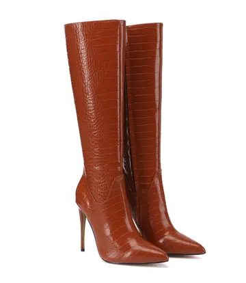 Giaro Giaro MILA | BROWN CROCK | KNEE BOOTS | Stiletto heels