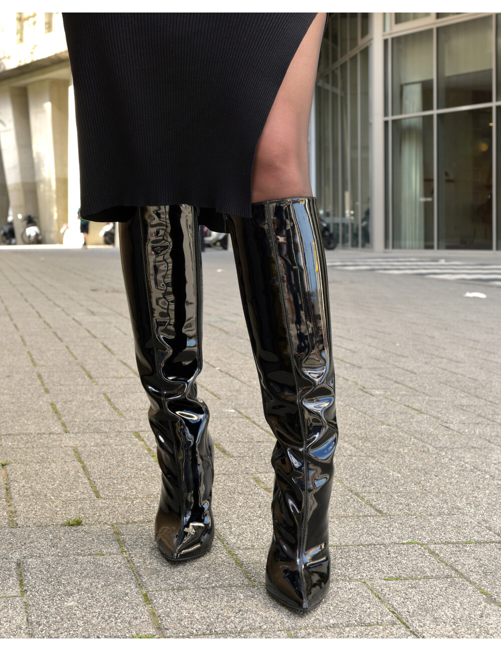 Sanctum Shoes Hannah wearing the Italian knee boots Gina