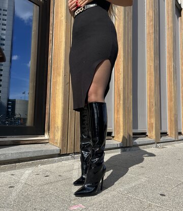 Sanctum Shoes Hannah wearing the Italian knee boots Gina