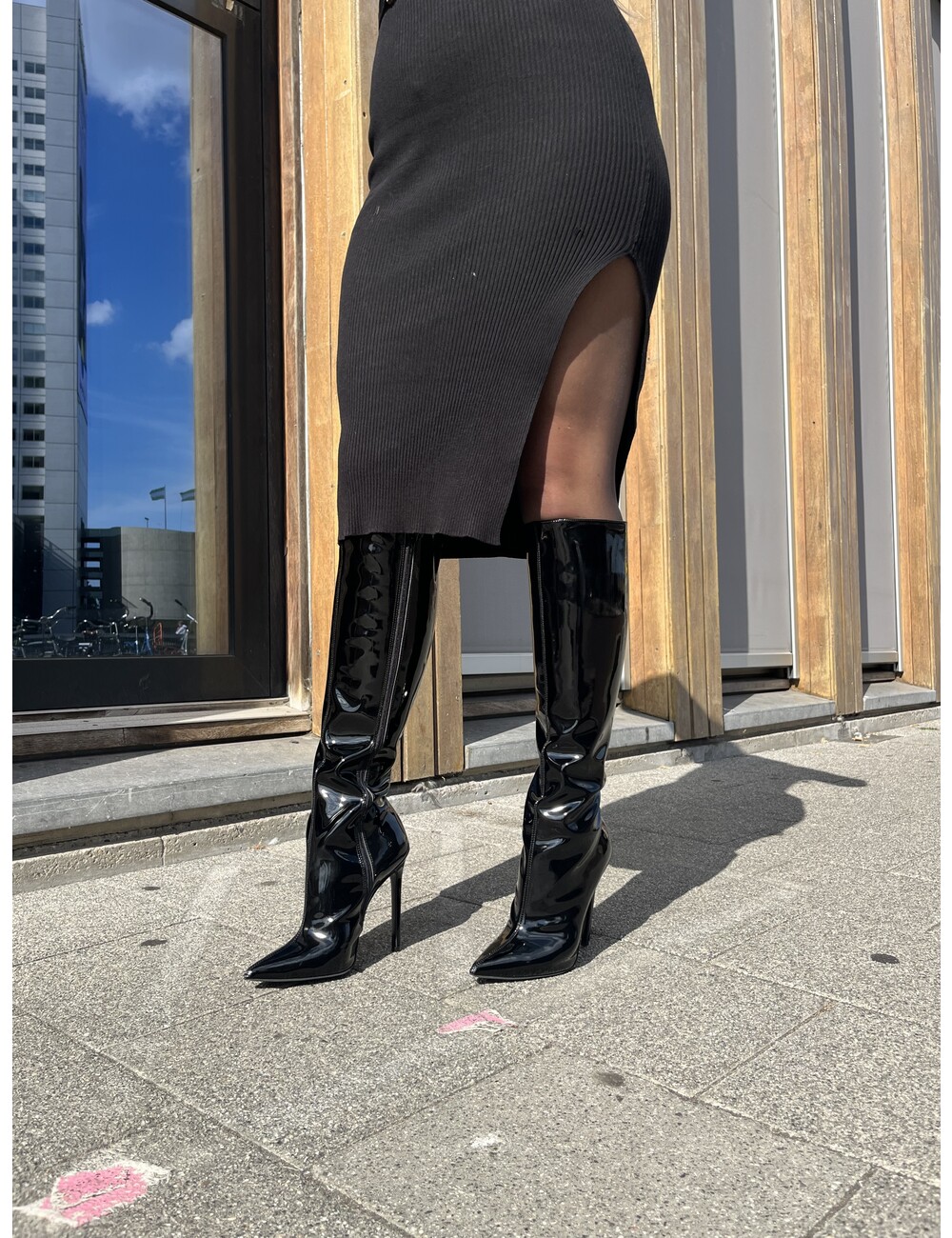 Sanctum Shoes Hannah wearing the Italian knee boots Gina