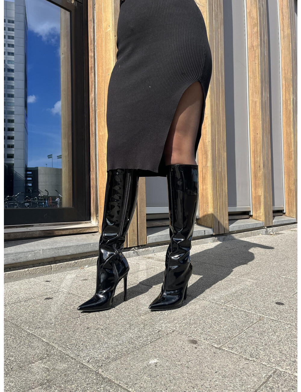 Sanctum Synthetic Leather Knee boots GINA with stiletto heel in Italian shiny leather