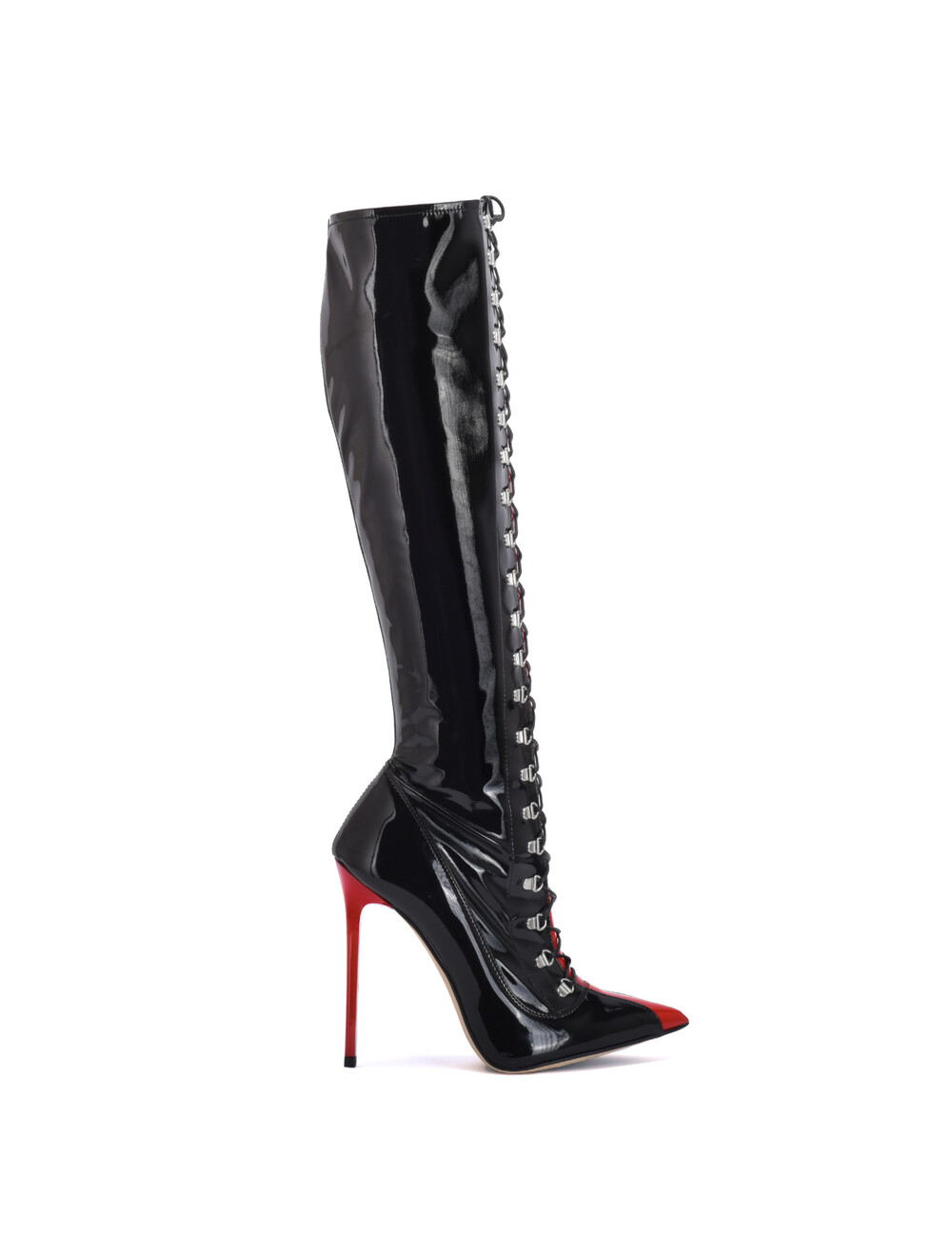 Sanctum Shoes Sanctum IRIS LACE-UP KNEE BOOTS BLACK RED SHINY
