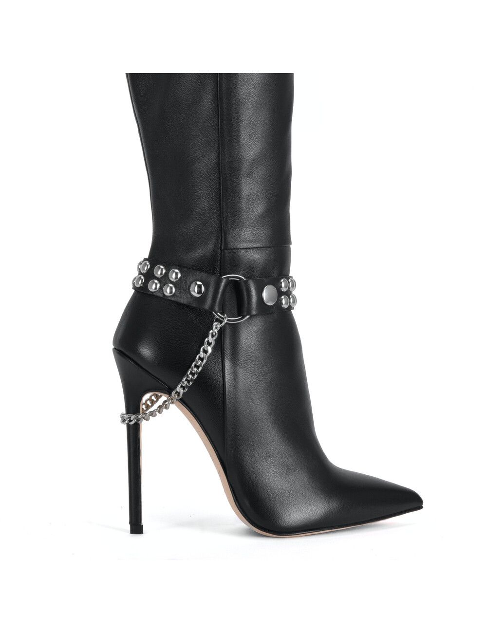 Sanctum Shoes Leren laarsriem LEA - 2 cm - enkele ketting - zwart nappaleer