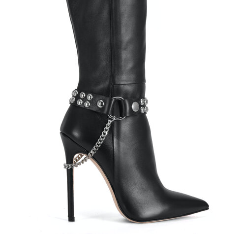 Sanctum Shoes Stiefelgürtel aus Leder „LEA“ – Schwarzes Nappa