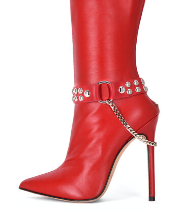 Sanctum Shoes Leren laarsriem LEA - 2 cm - enkele ketting - rood nappaleer
