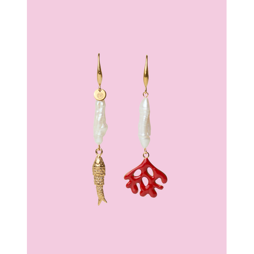 TESSA KOOPS WILD PEARL CORAL EARRINGS