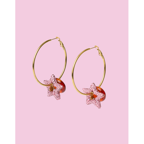 TESSA KOOPS PINK STAR HOOPS OORBELLEN