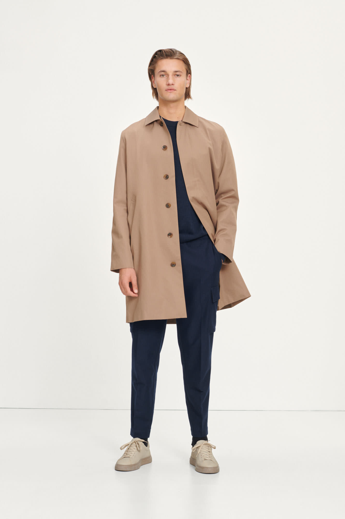 Long relaxed-fit cotton trench coat - Man